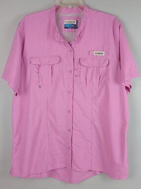 Megellan Womens XXL Pink Outdoor Chest Pocket Short Sleeve Button Down Shirt